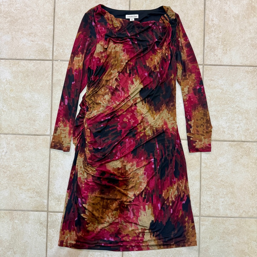 BEAUTIFUL Coldwater Creek Abstract Floral Ruched Lined Dress